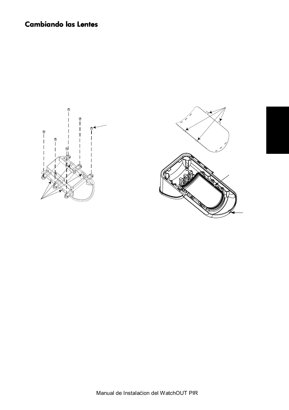 Cambiando las lentes, Especificaciones técnicas | RISCO Group Wireless WatchOUT PIR 312PR User Manual | Page 45 / 88