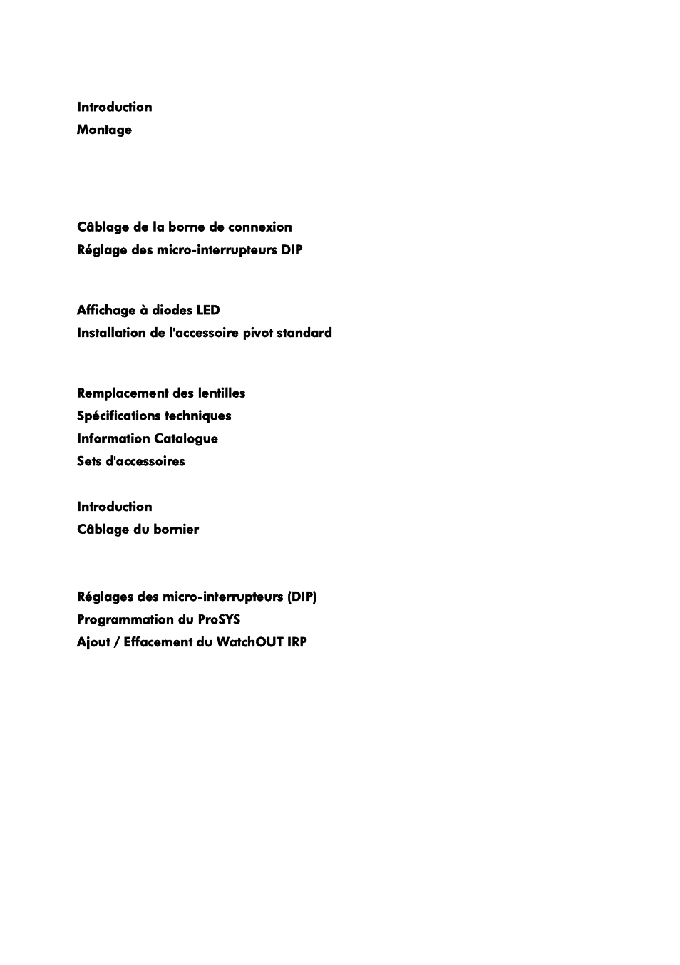 Table des matieres | RISCO Group Wireless WatchOUT PIR 312PR User Manual | Page 52 / 88