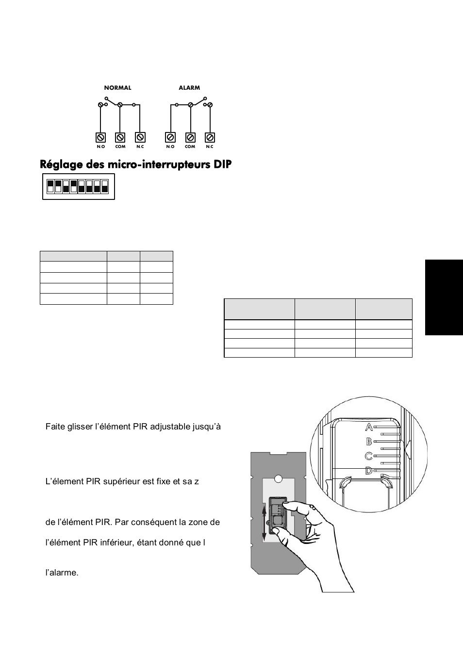 Réglage des micro-interrupteurs dip, Réglage de la zone de détection | RISCO Group Wireless WatchOUT PIR 312PR User Manual | Page 57 / 88