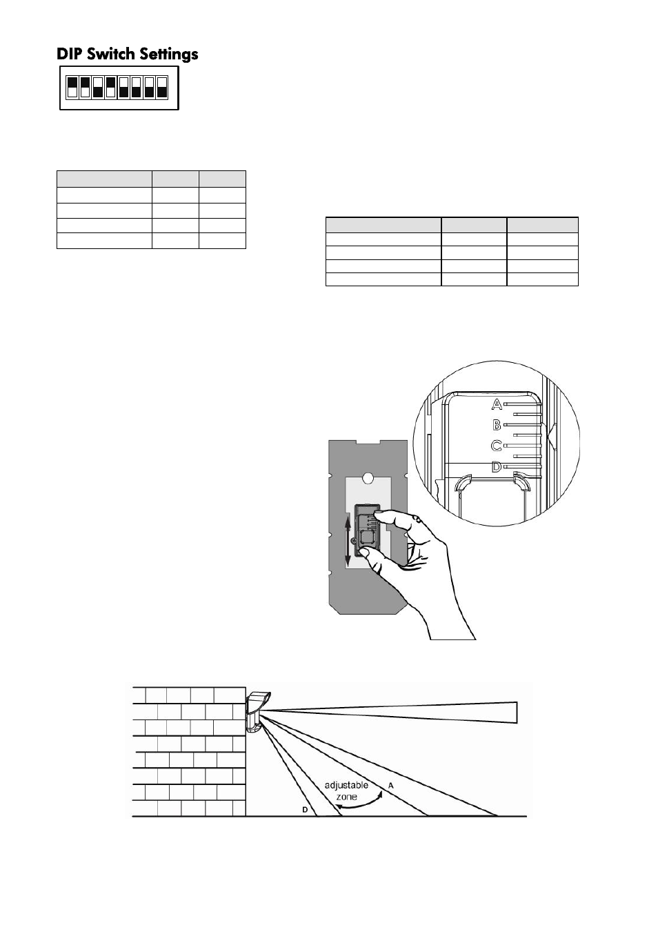 Dip switch settings, Detection range adjustment | RISCO Group Wireless WatchOUT PIR 312PR User Manual | Page 8 / 88