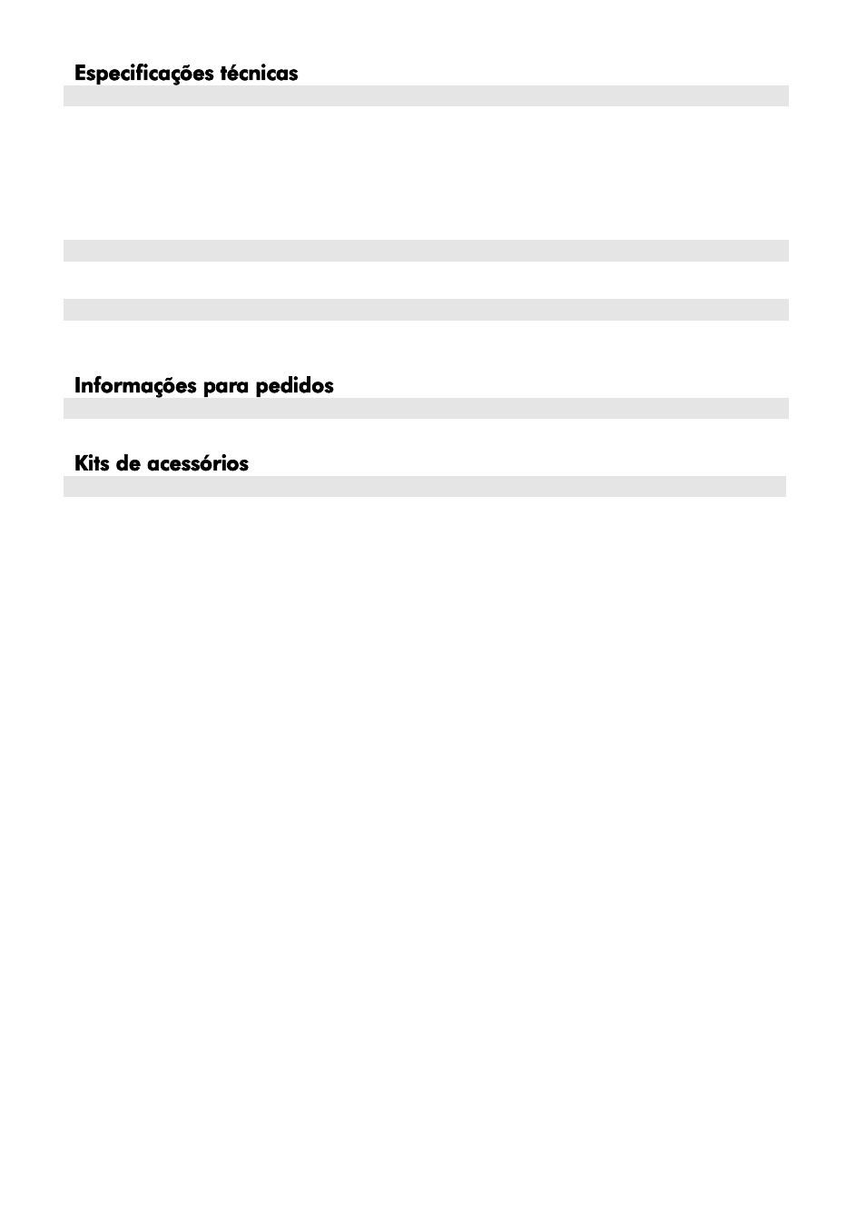 Especificações técnicas, Informações para pedidos, Kits de acessórios | RISCO Group Wireless WatchOUT PIR 312PR User Manual | Page 80 / 88