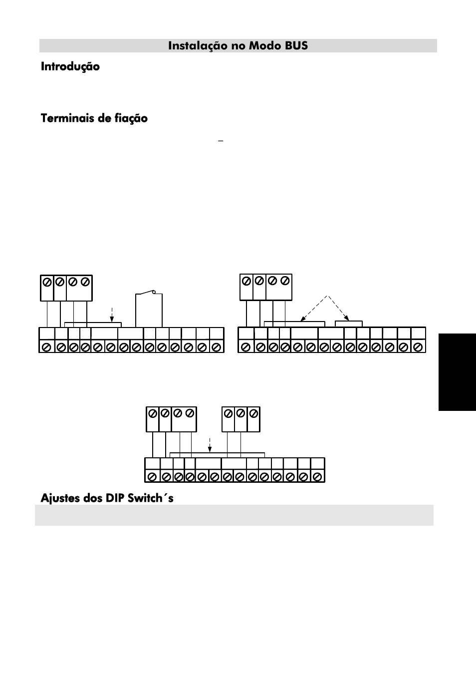 Instalação no modo bus, Introdução, Terminais de fiação | Tamper dianteiro e traseiro, Apenas tamper dianteiro, Ligando o tamper dianteiro em uma zona, Ajustes dos dip switch´s, Watchout pir instruções para instalação 81, Número do dip switch descrição 1 - 5 | RISCO Group Wireless WatchOUT PIR 312PR User Manual | Page 81 / 88