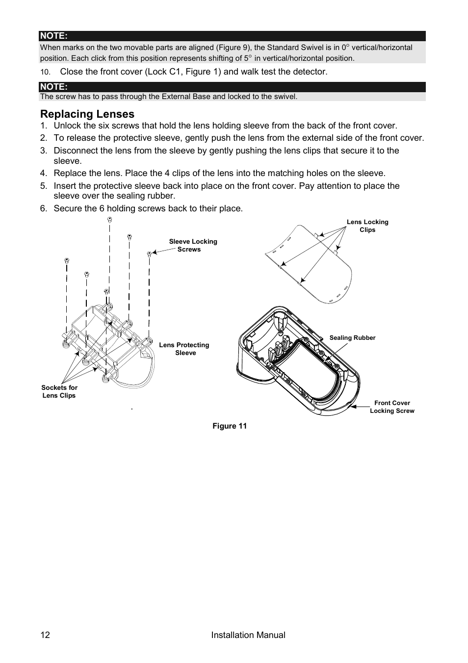 Replacing lenses | RISCO Group Wireless WatchOUT PIR WL T312 User Manual | Page 12 / 76