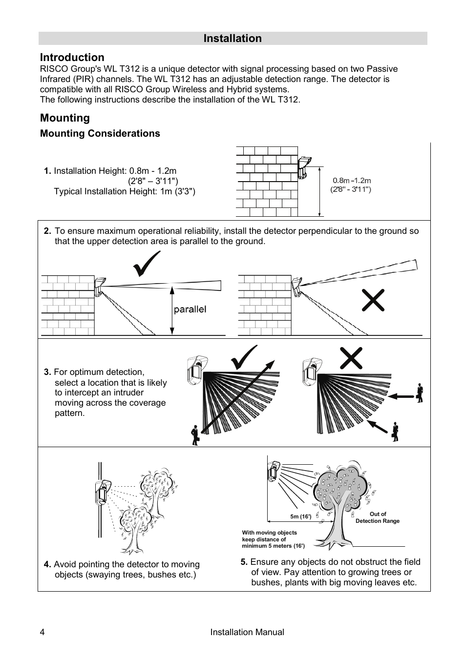 RISCO Group Wireless WatchOUT PIR WL T312 User Manual | Page 4 / 76