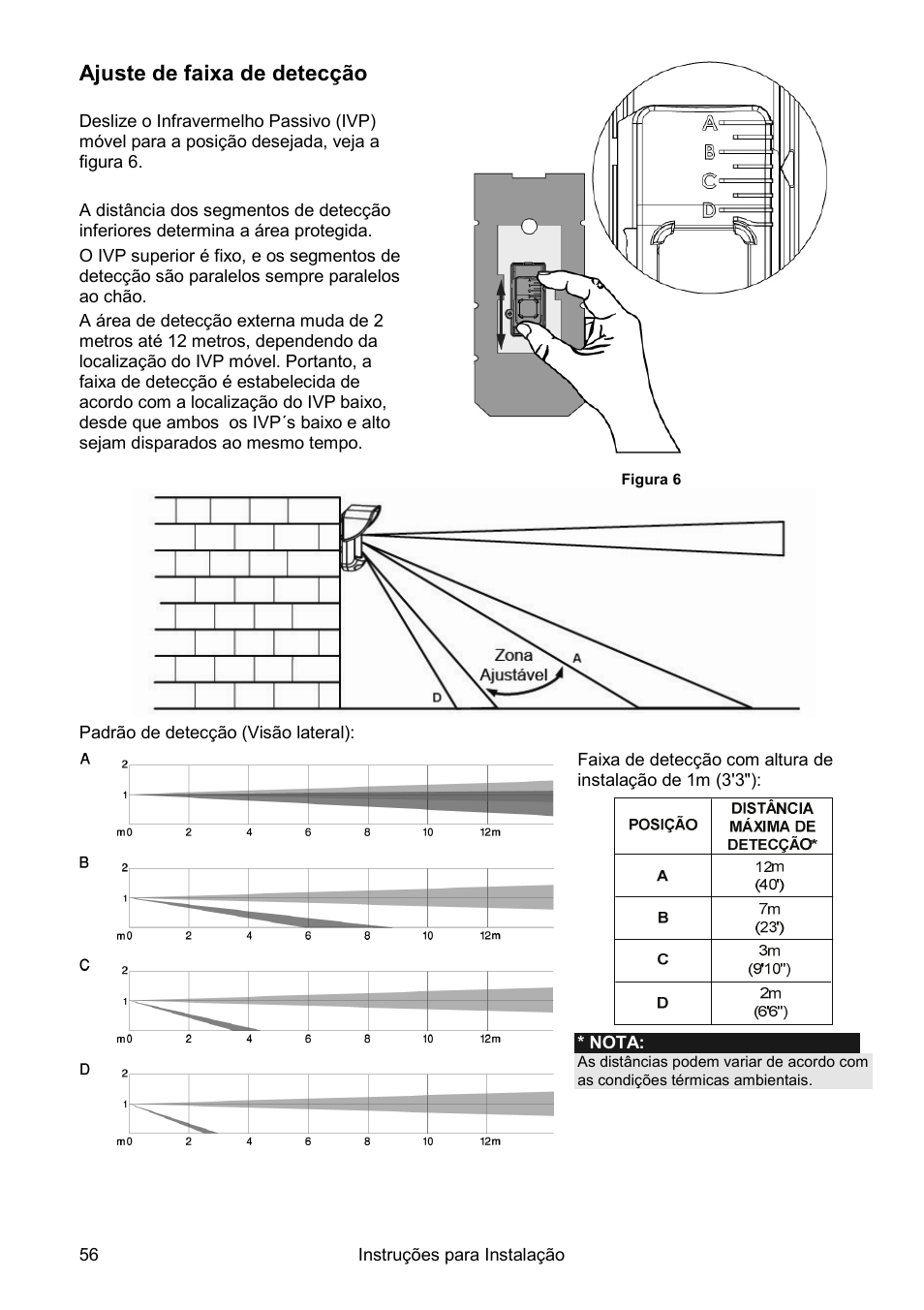 Ajuste de faixa de detecção | RISCO Group Wireless WatchOUT PIR WL T312 User Manual | Page 56 / 76