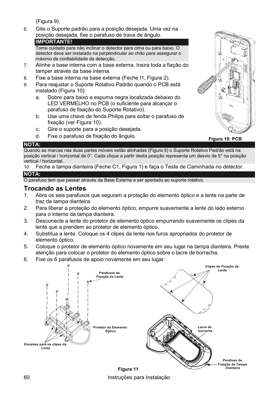 Trocando as lentes | RISCO Group Wireless WatchOUT PIR WL T312 User Manual | Page 60 / 76