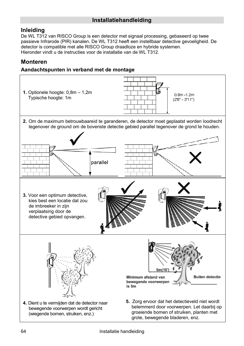 RISCO Group Wireless WatchOUT PIR WL T312 User Manual | Page 64 / 76