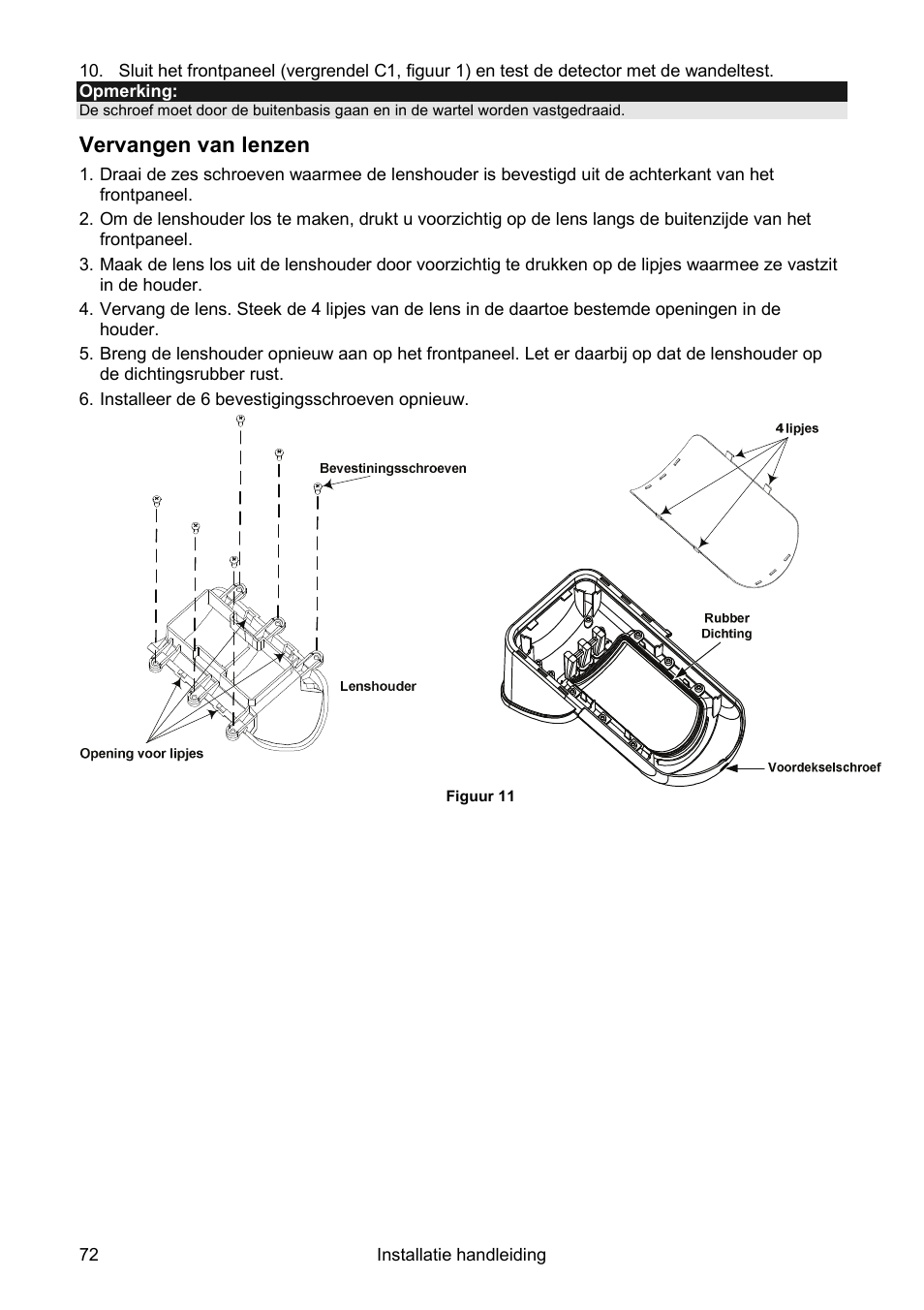 Vervangen van lenzen | RISCO Group Wireless WatchOUT PIR WL T312 User Manual | Page 72 / 76