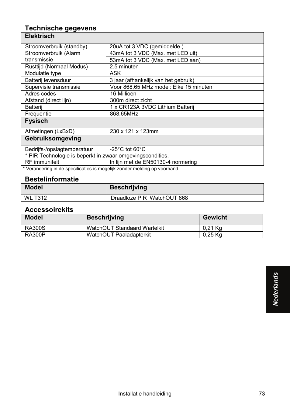 RISCO Group Wireless WatchOUT PIR WL T312 User Manual | Page 73 / 76