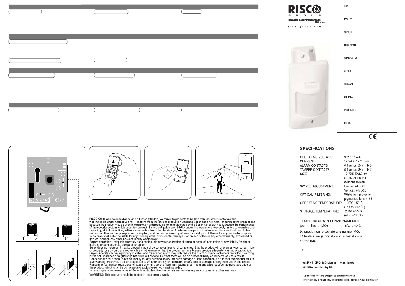 RISCO Group ZODIAC QUAD PIR User Manual | 2 pages