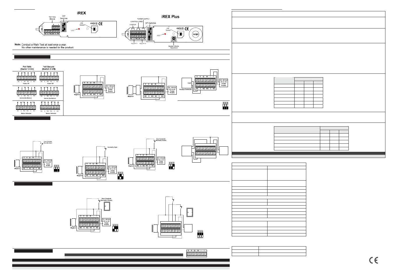 Wiring, Dip switch options | RISCO Group axesplus®, iREX User Manual | Page 2 / 2