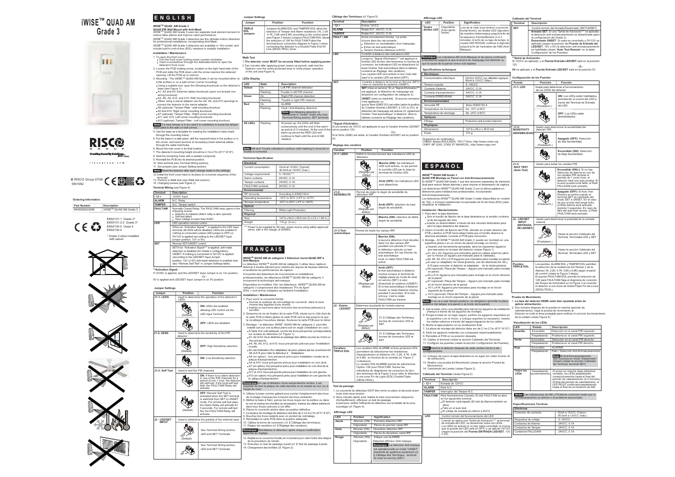 RISCO Group iWISE QUAD AM Grade 3 User Manual | 2 pages