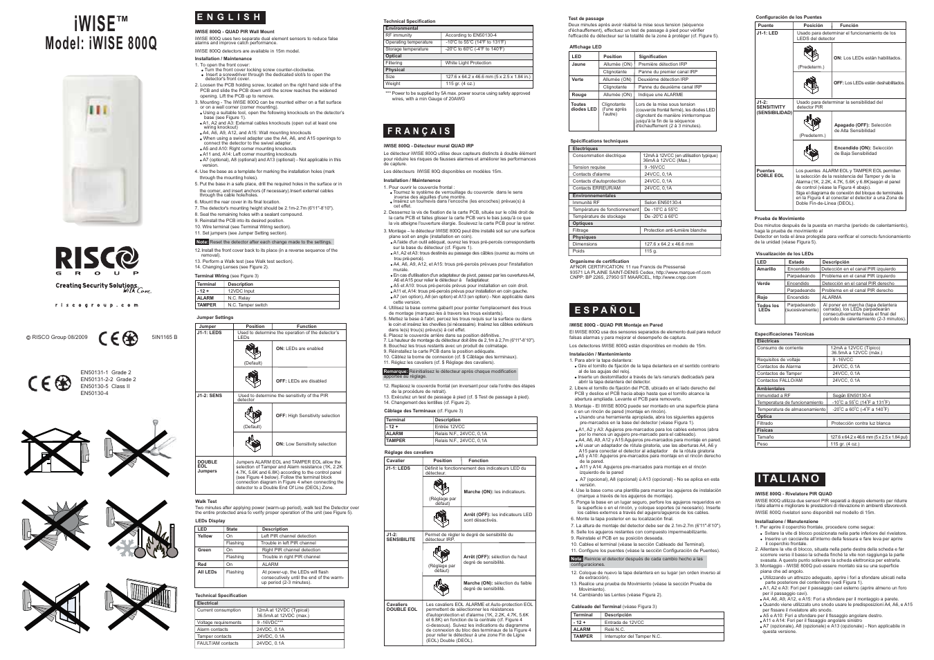 RISCO Group iWISE Quad Grade 2 Detector User Manual | 2 pages