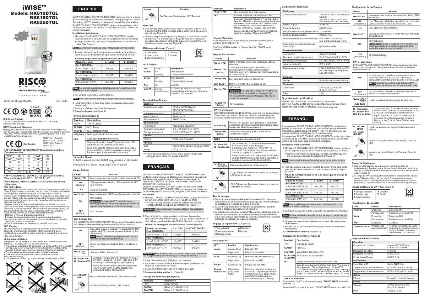 RISCO Group iWISE RK810DTGL User Manual | 2 pages