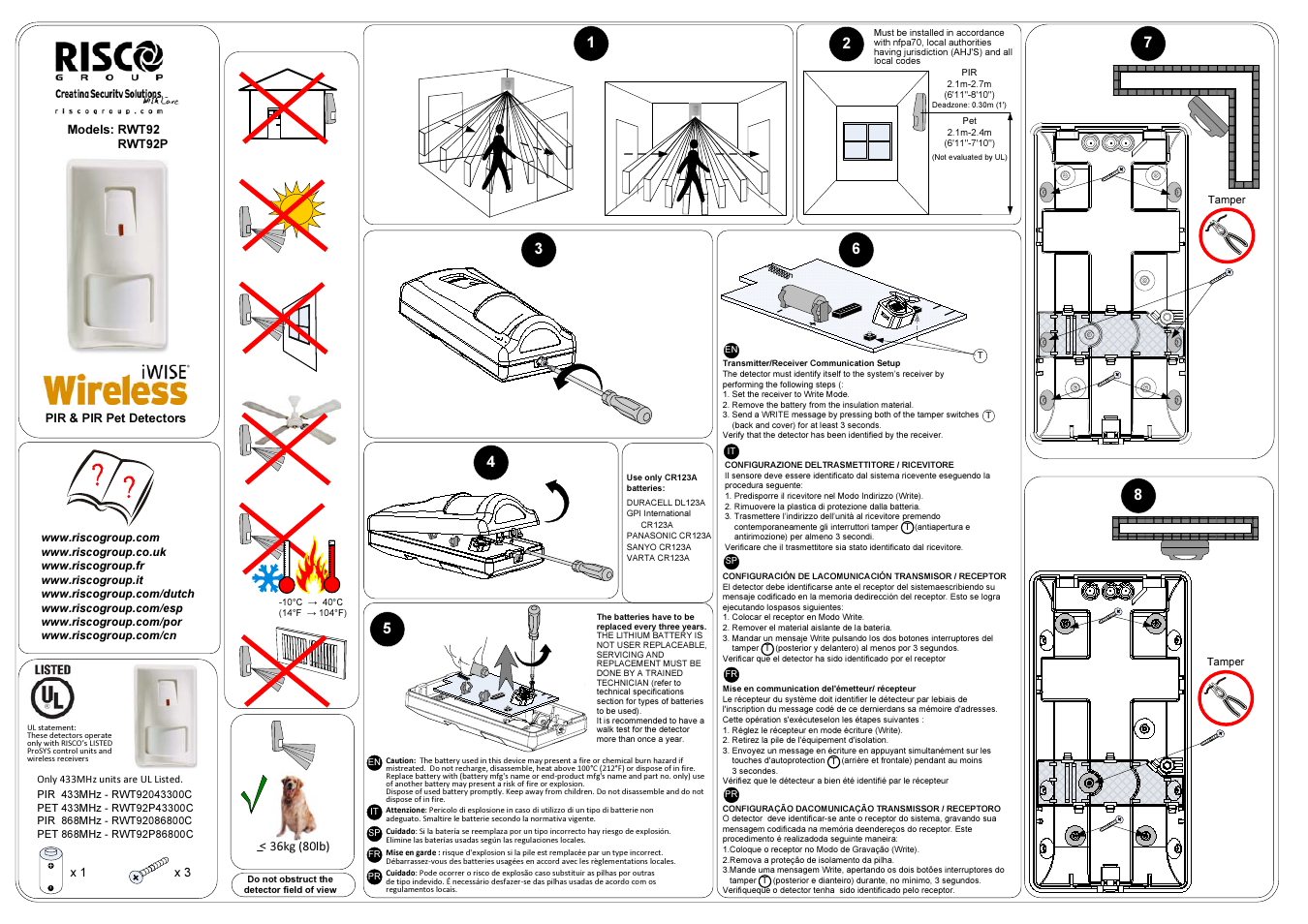 RISCO Group iWISE WL PIR-PET RWT92 User Manual | 2 pages