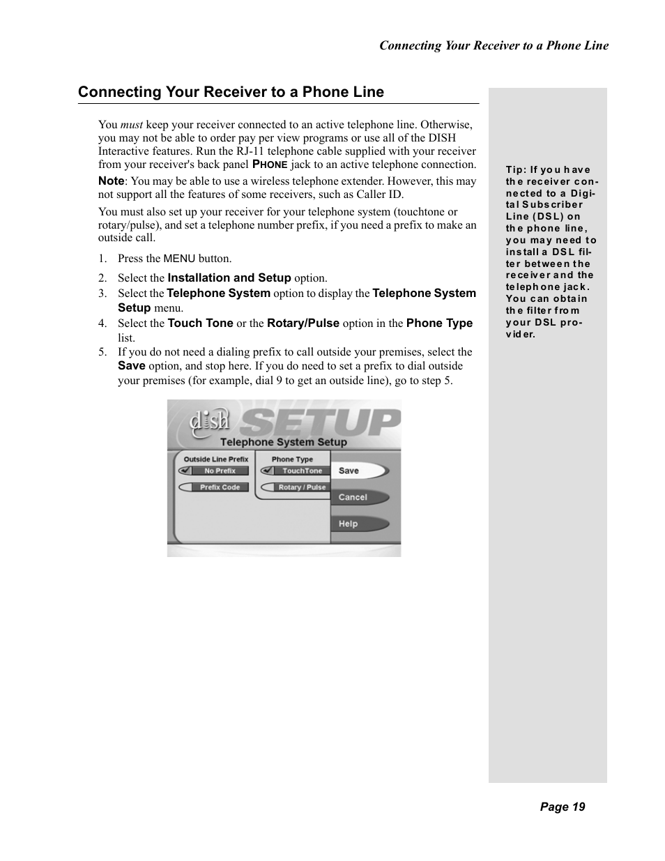 Connecting your receiver to a phone line | Dish Network DISH 351 User Manual | Page 11 / 12