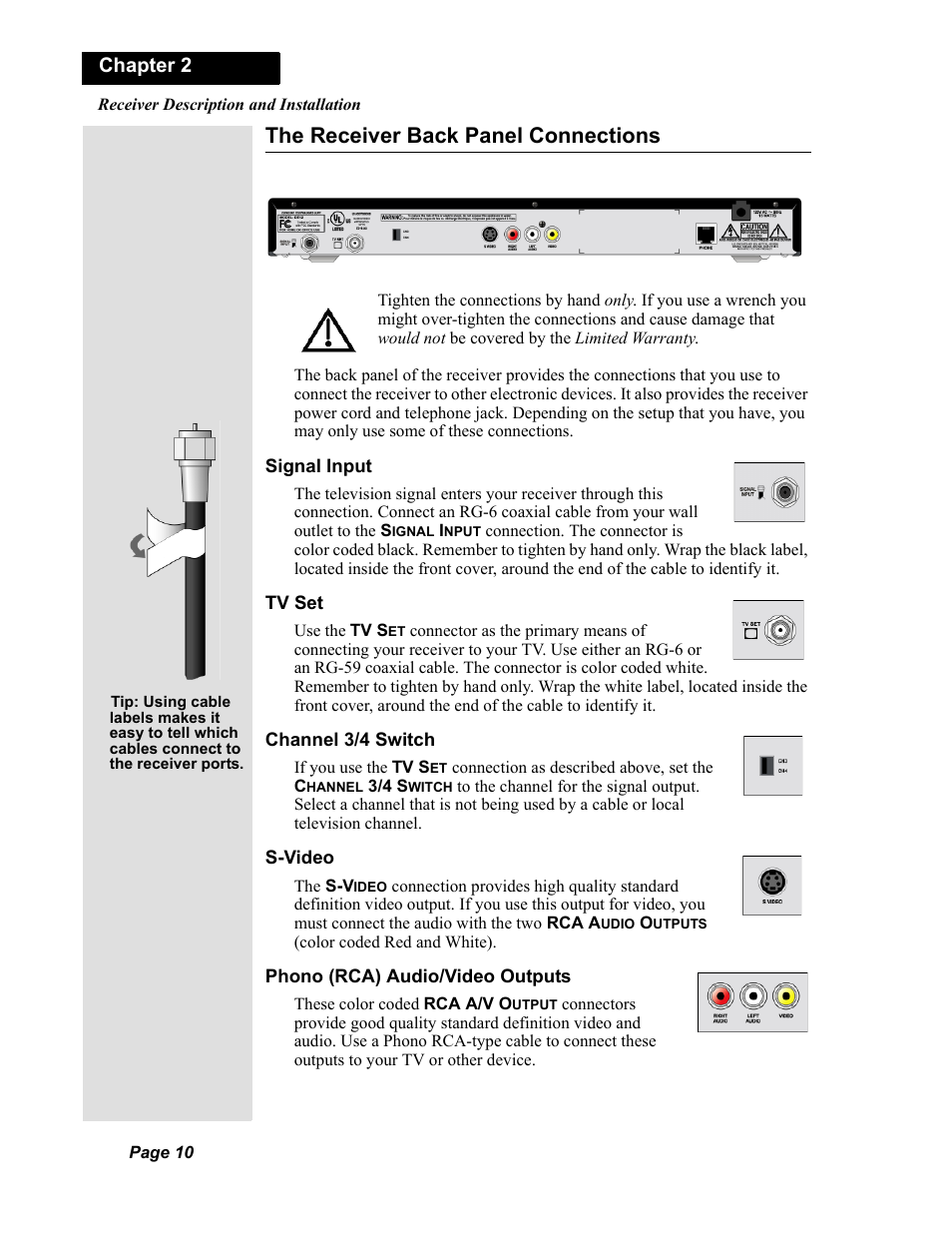 The receiver back panel connections, Chapter 2 | Dish Network DISH 351 User Manual | Page 2 / 12