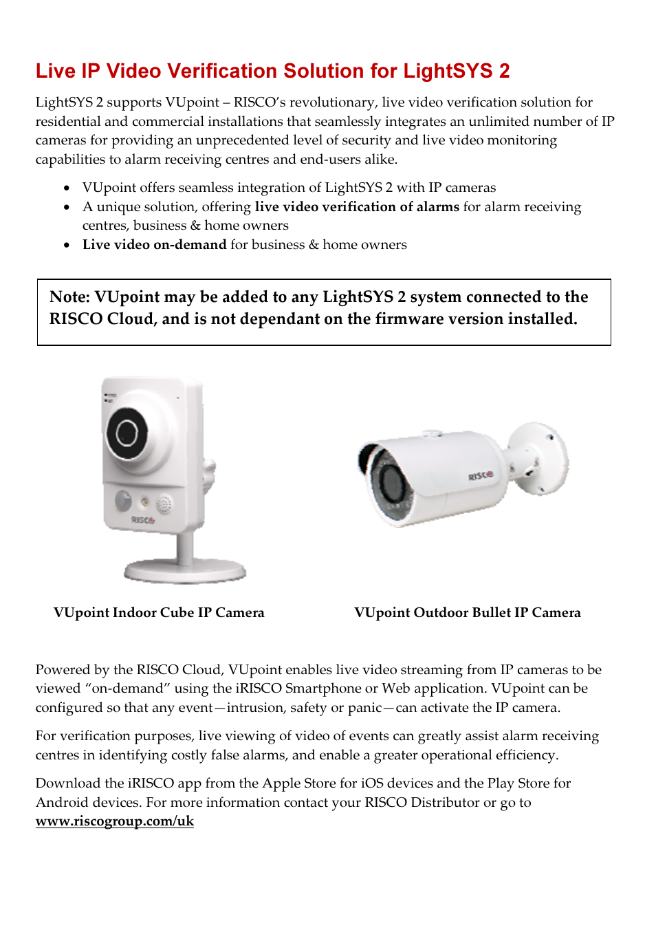 Live ip video verification solution for lightsys 2 | RISCO Group LightSYS 2 Supplement V3.0x User Manual | Page 2 / 4