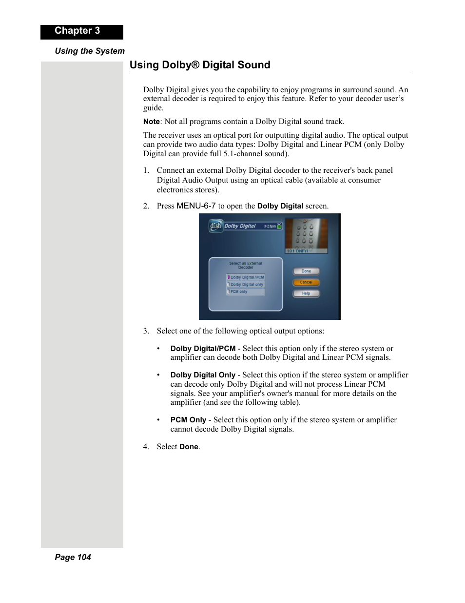 Using dolby® digital sound | Dish Network DuoDVR 625 User Manual | Page 109 / 179