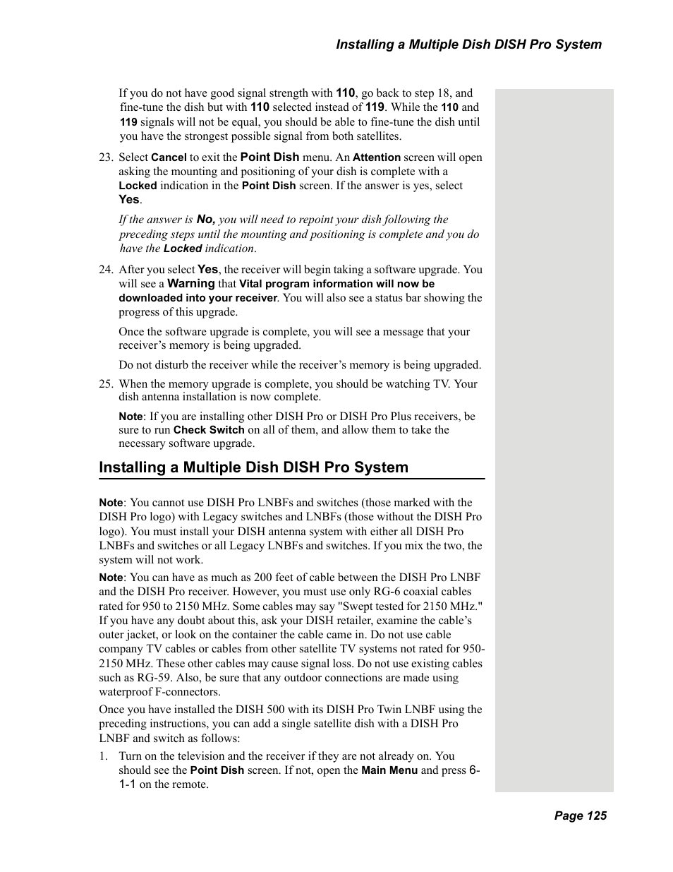 Installing a multiple dish dish pro system | Dish Network DuoDVR 625 User Manual | Page 130 / 179