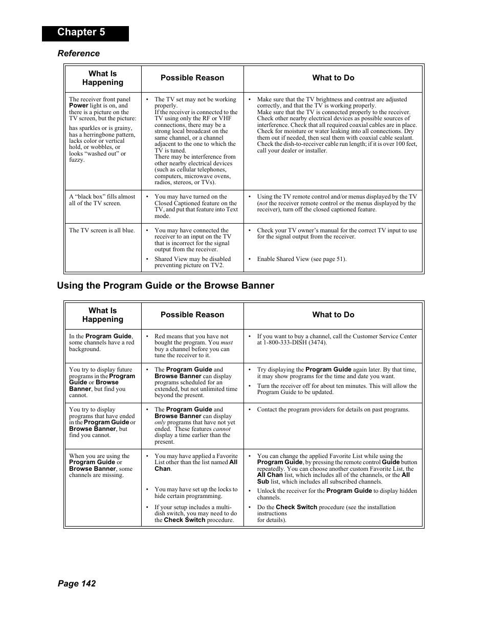 Chapter 5, Using the program guide or the browse banner, Page 142 reference | Dish Network DuoDVR 625 User Manual | Page 147 / 179