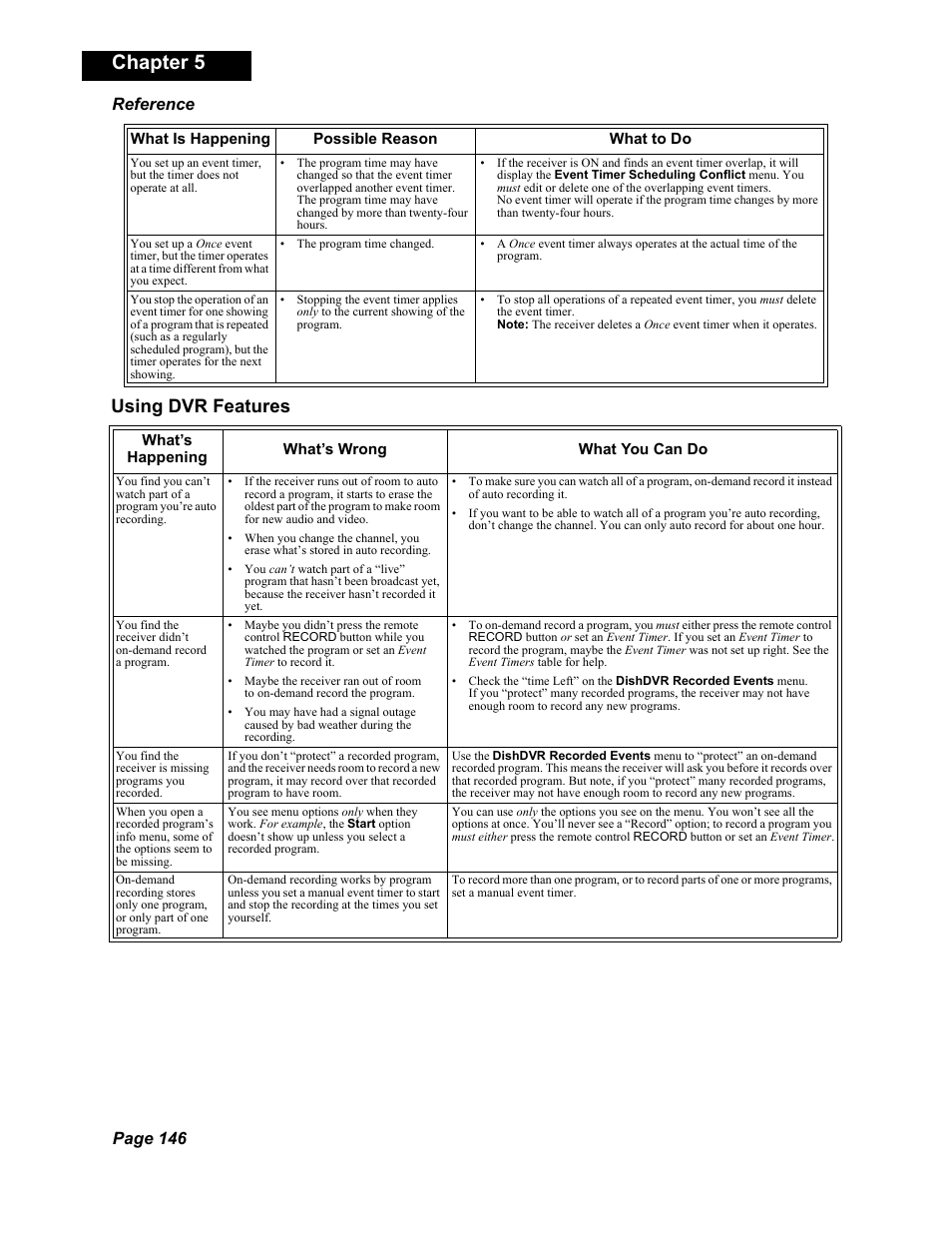 Chapter 5, Using dvr features, Page 146 reference | Dish Network DuoDVR 625 User Manual | Page 151 / 179