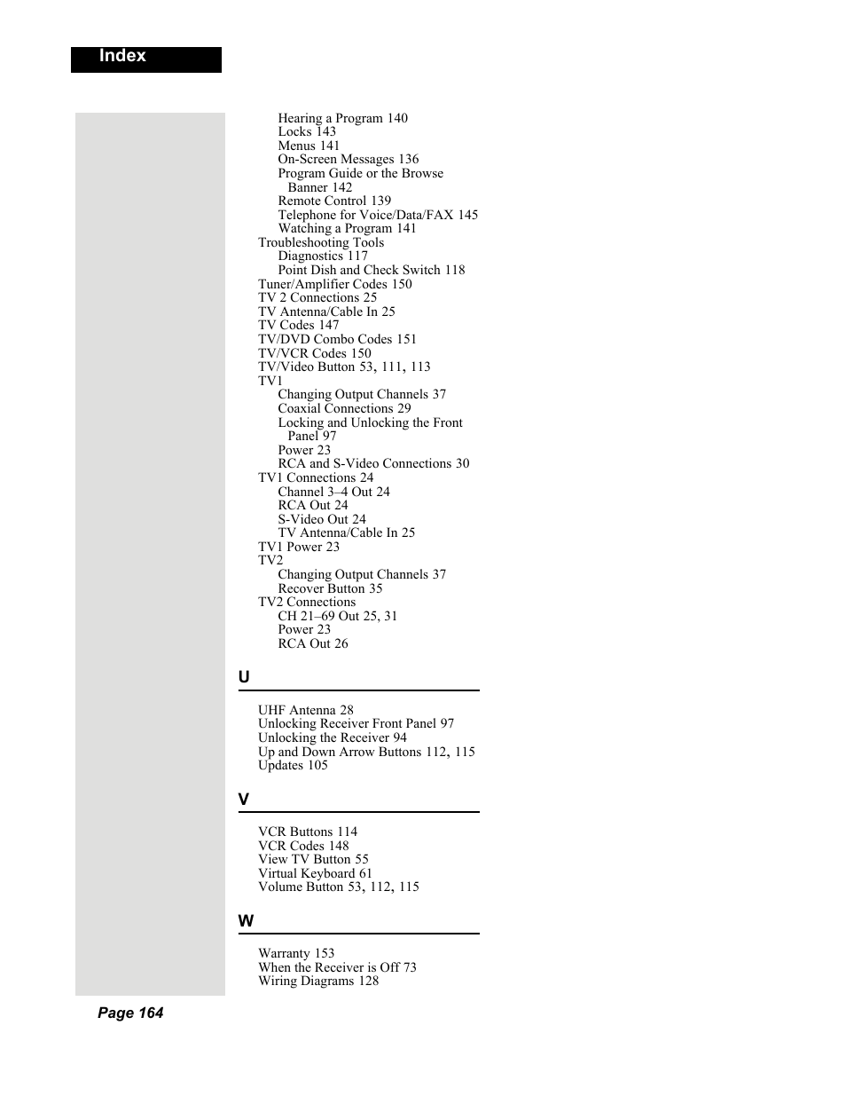 Index | Dish Network DuoDVR 625 User Manual | Page 169 / 179