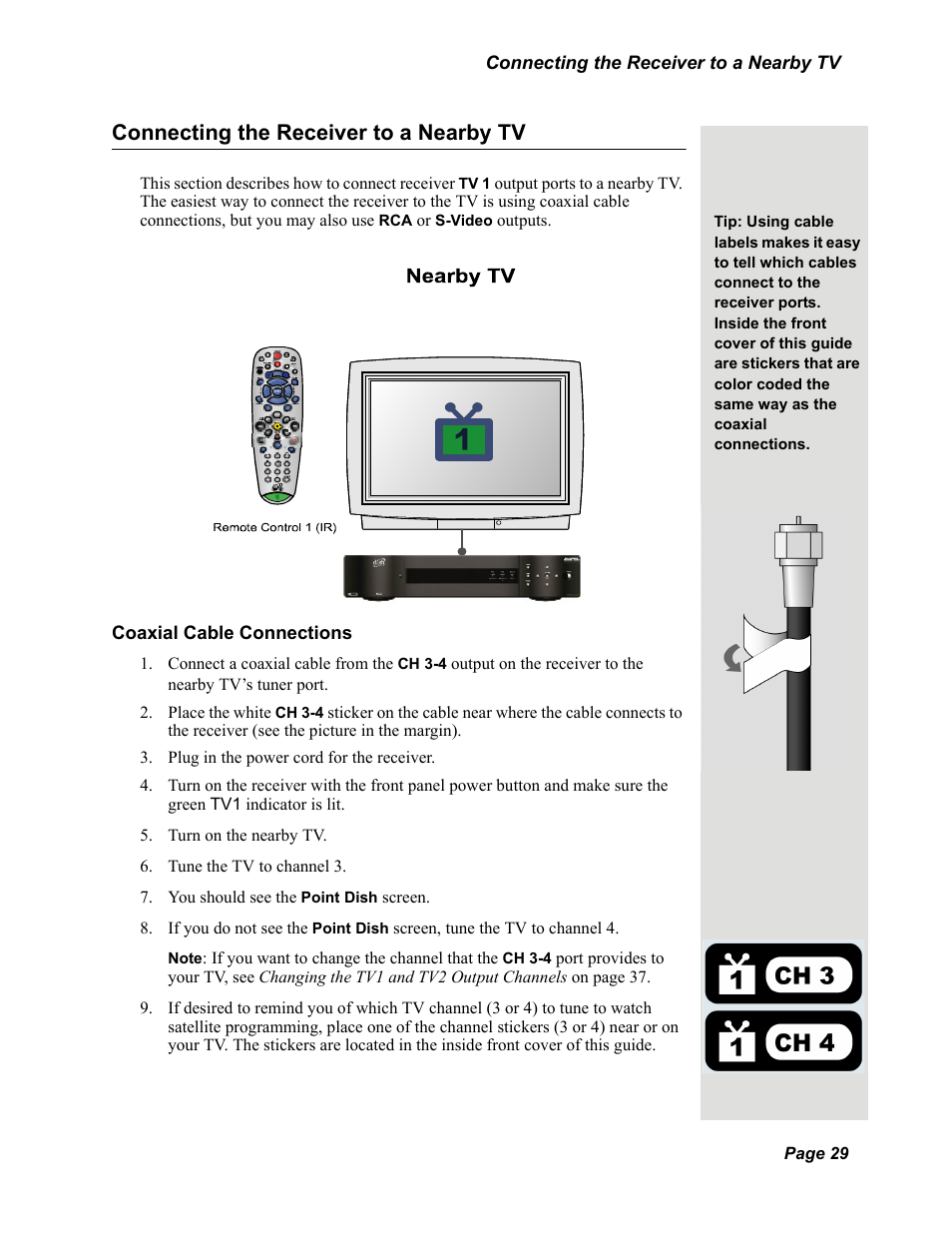 Connecting the receiver to a nearby tv | Dish Network DuoDVR 625 User Manual | Page 34 / 179