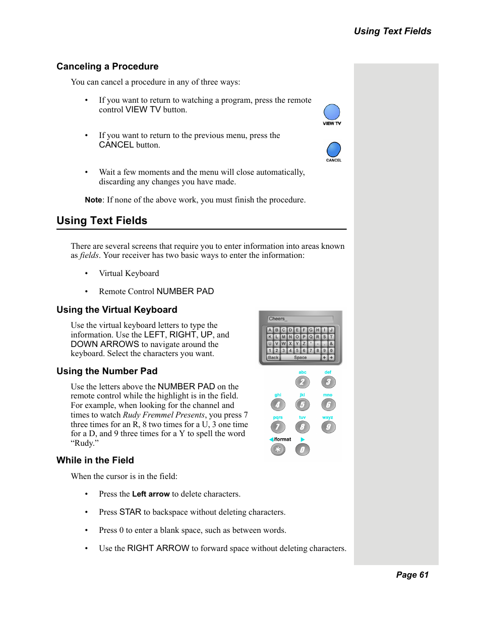 Using text fields | Dish Network DuoDVR 625 User Manual | Page 66 / 179