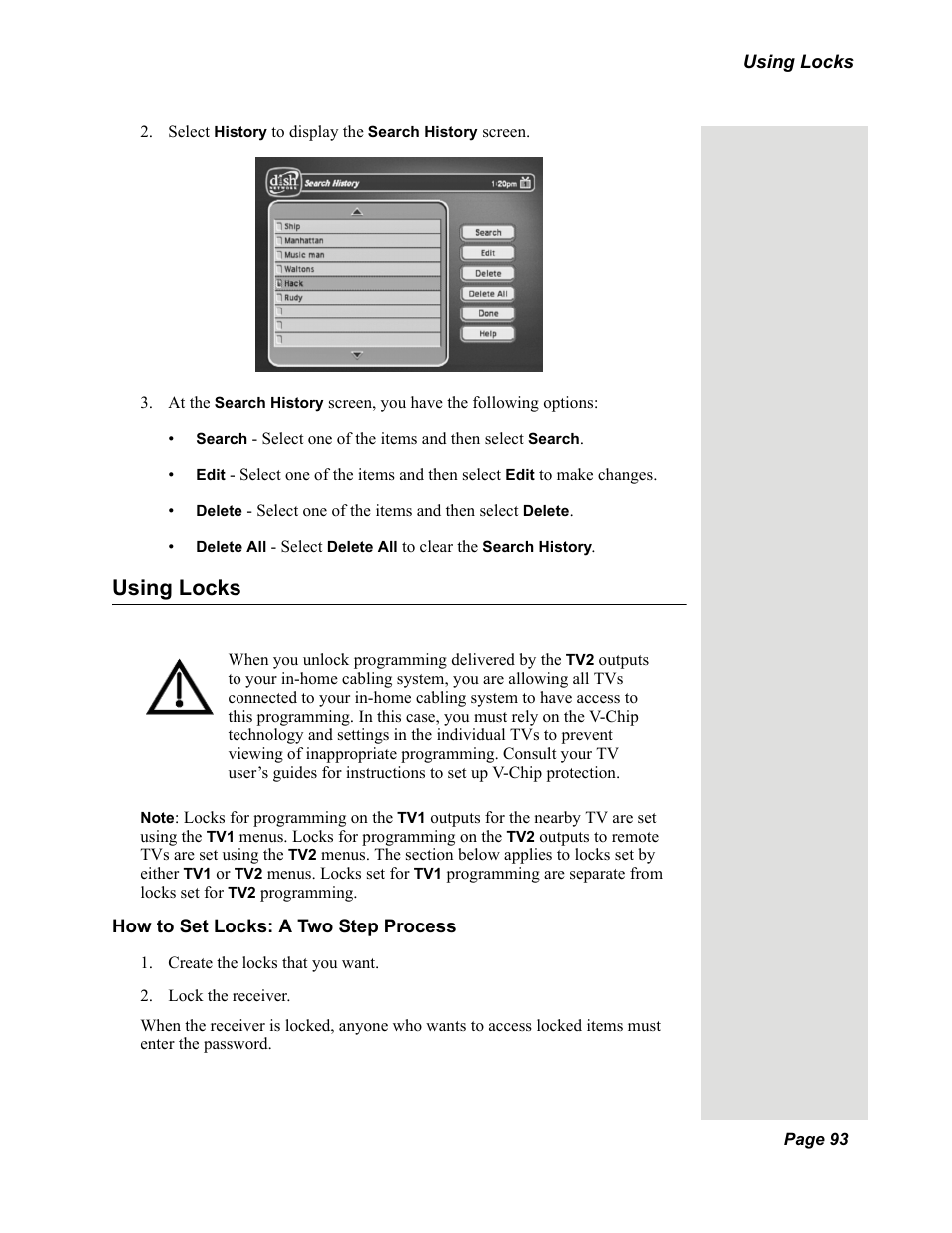 Using locks | Dish Network DuoDVR 625 User Manual | Page 98 / 179