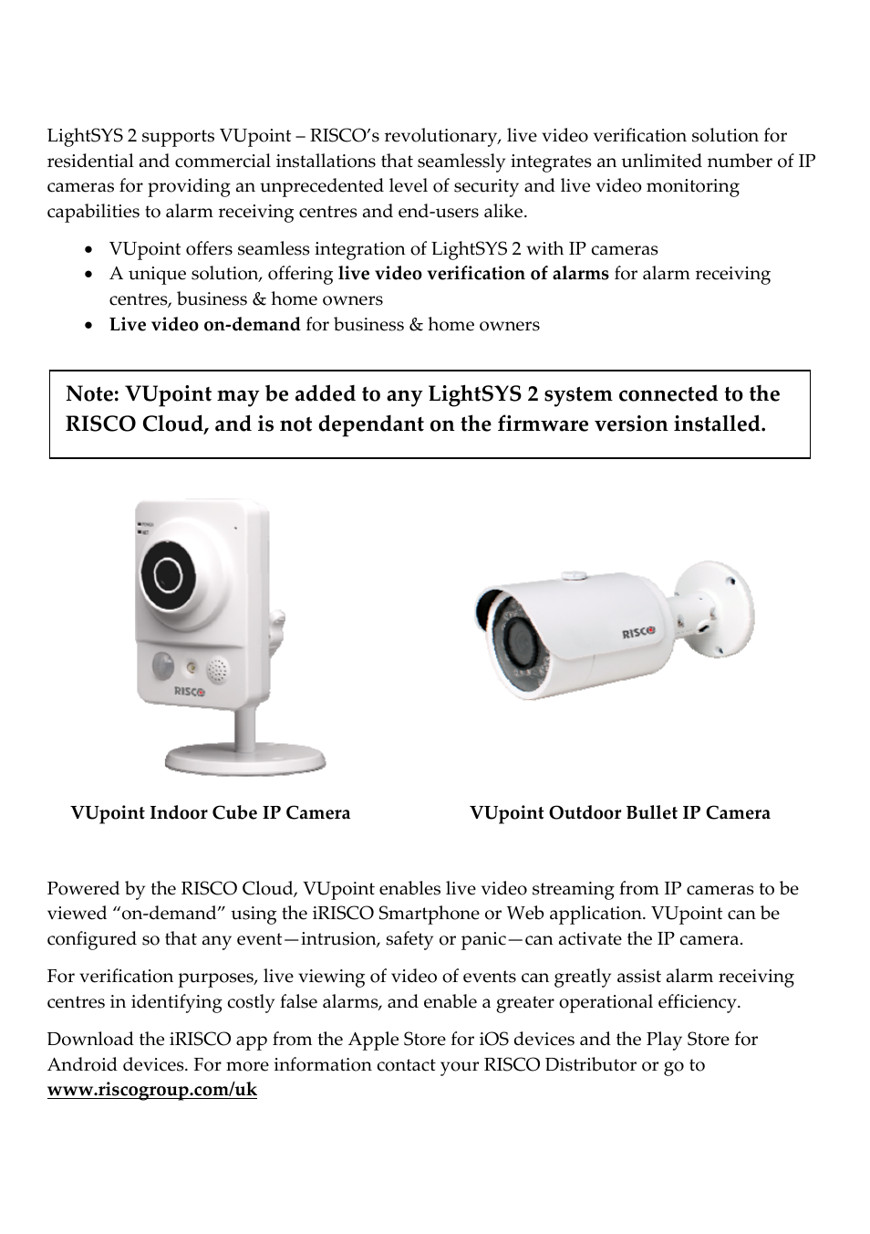 Live ip video verification solution for lightsys 2 | RISCO Group LightSYS 2 Supplement V3.0x User Manual | Page 2 / 4