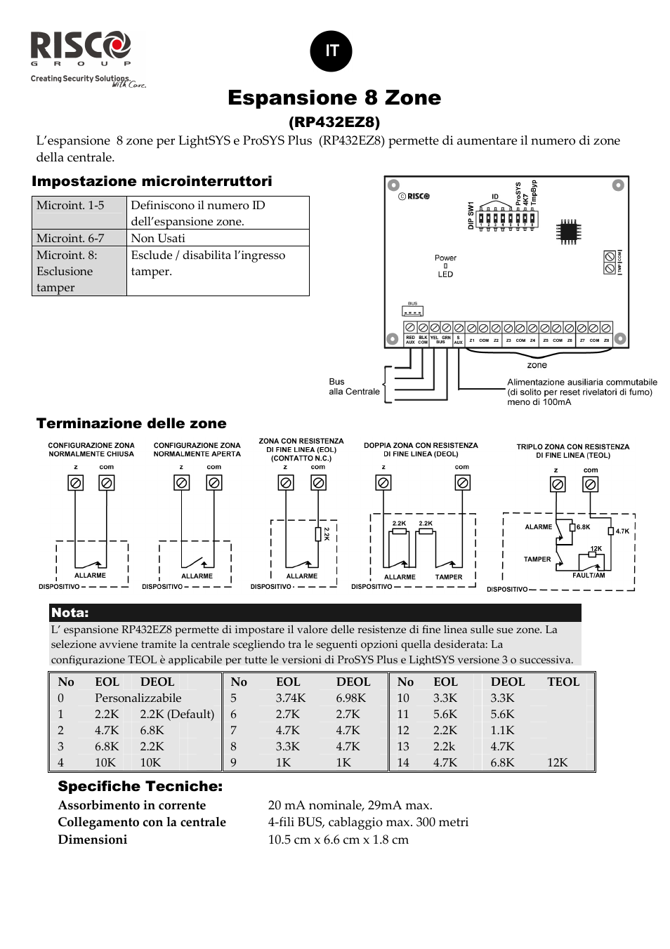 Espansione 8 zone | RISCO Group RISCO 8 Zone Expander RP432EZ8 User Manual | Page 2 / 4