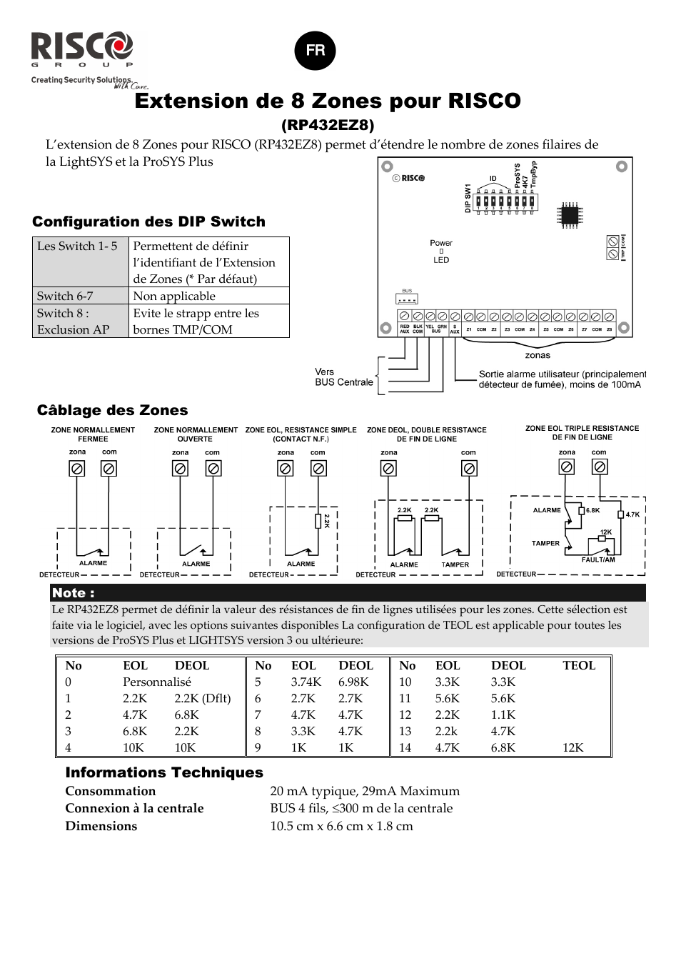 Extension de 8 zones pour risco | RISCO Group RISCO 8 Zone Expander RP432EZ8 User Manual | Page 3 / 4