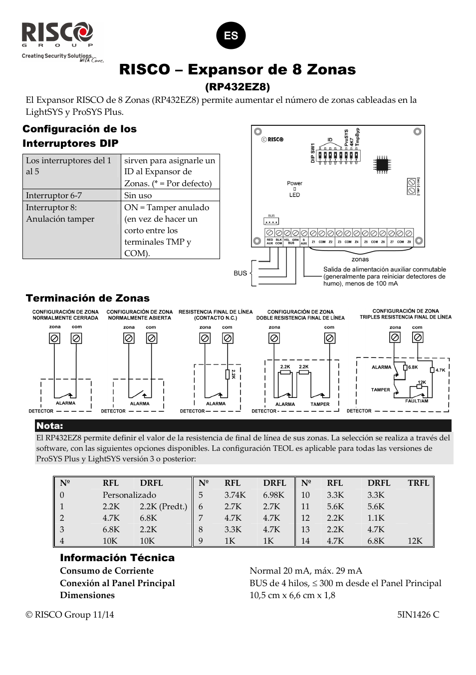 Risco – expansor de 8 zonas | RISCO Group RISCO 8 Zone Expander RP432EZ8 User Manual | Page 4 / 4