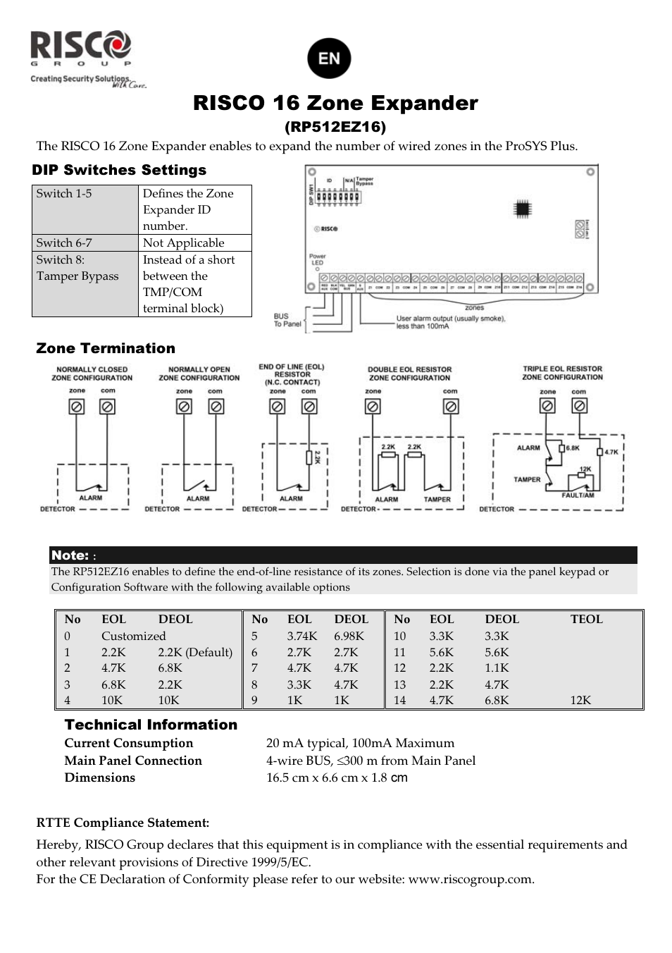 RISCO Group RP512EZ16 User Manual | 4 pages