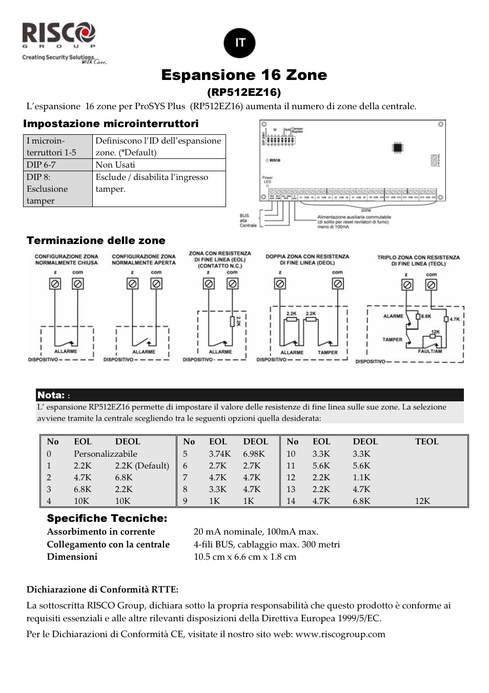 Espansione 16 zone | RISCO Group RP512EZ16 User Manual | Page 2 / 4