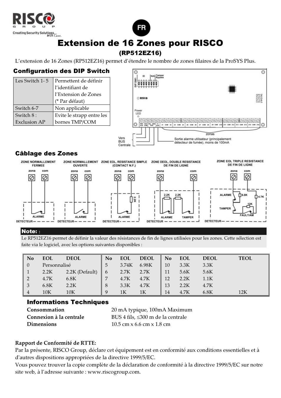Extension de 16 zones pour risco | RISCO Group RP512EZ16 User Manual | Page 3 / 4