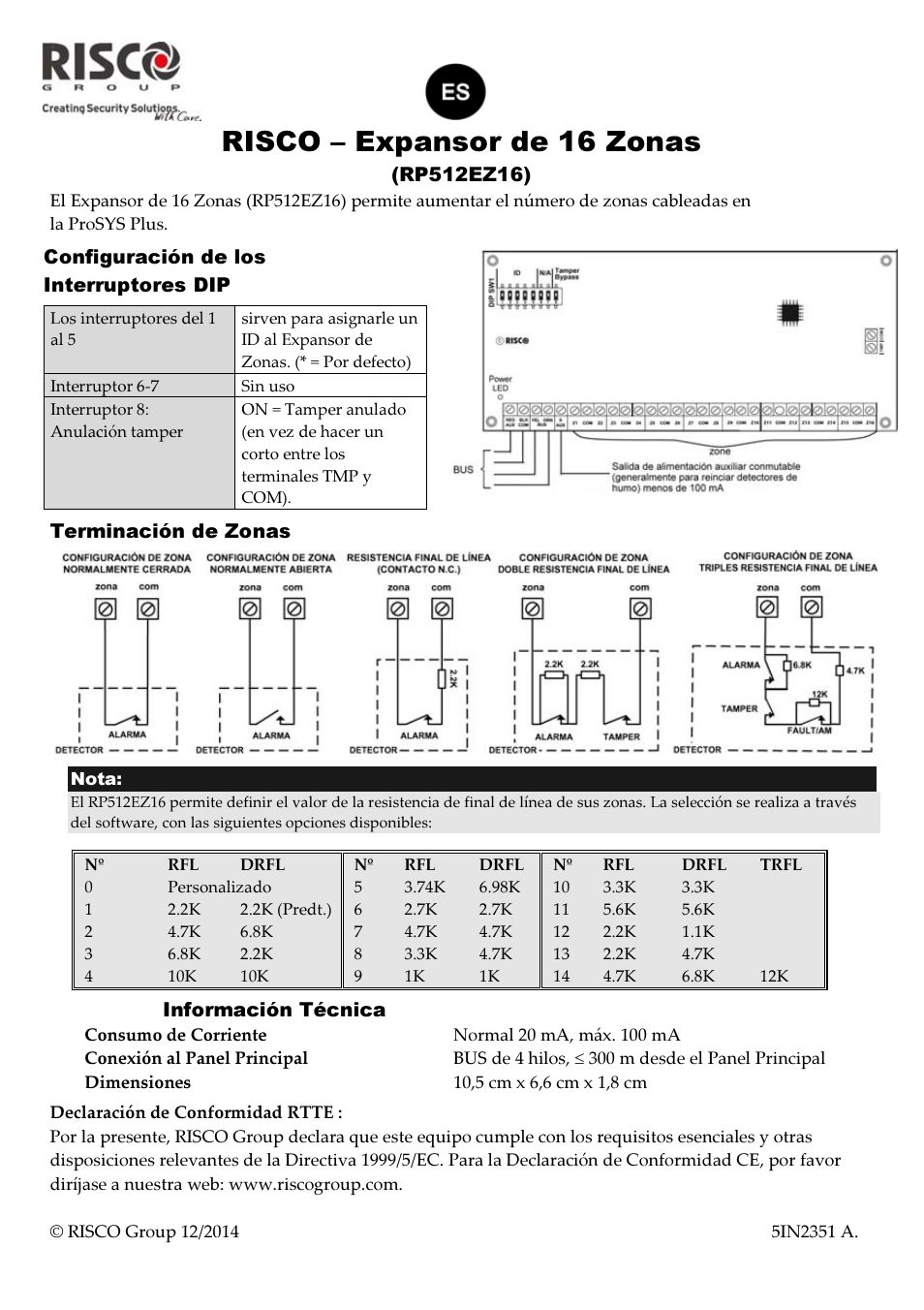 Risco – expansor de 16 zonas | RISCO Group RP512EZ16 User Manual | Page 4 / 4