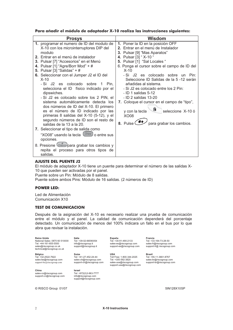 Prosys wisdom | RISCO Group X-10 User Manual | Page 2 / 2