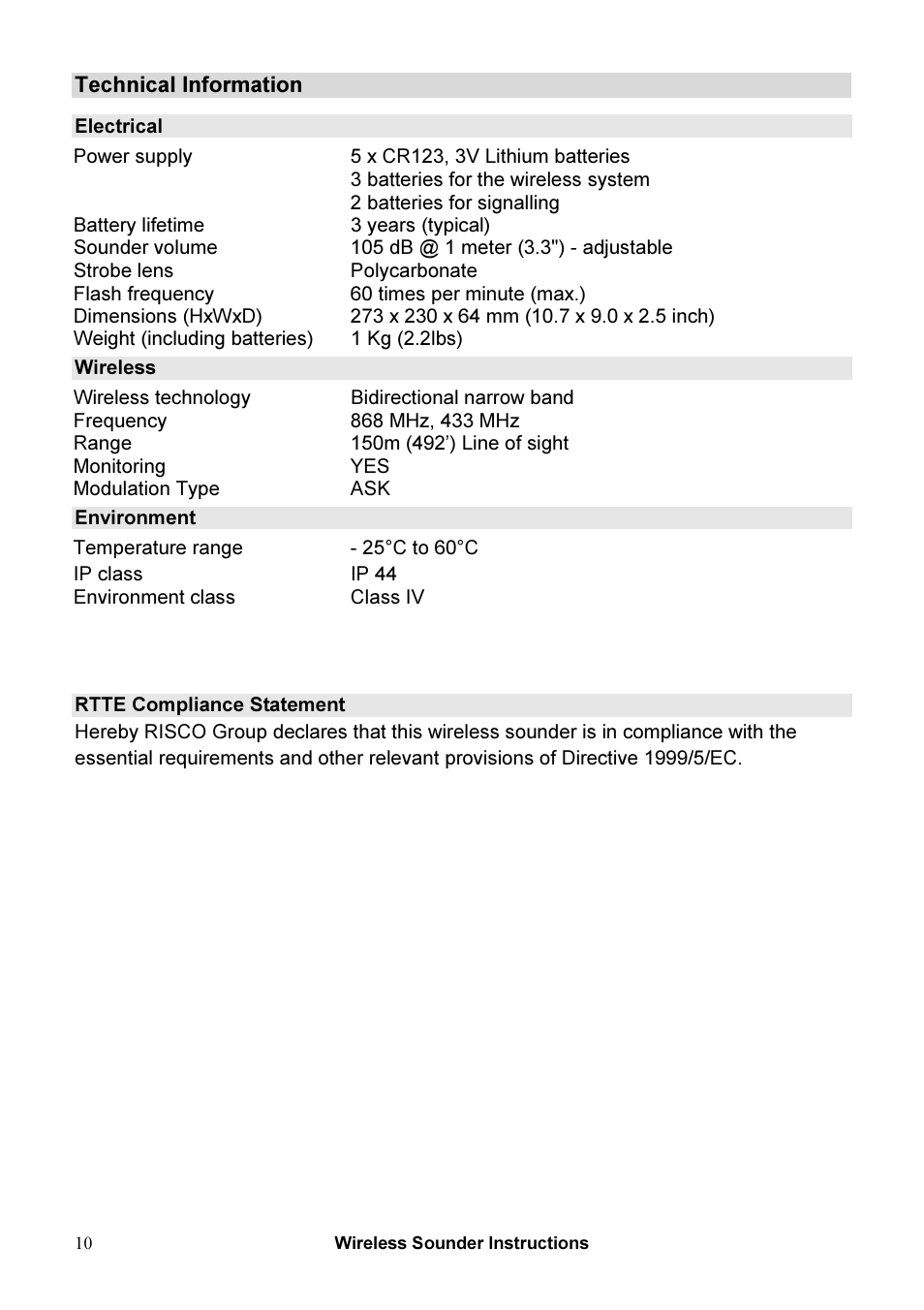 RISCO Group WL RWS401 User Manual | Page 10 / 12