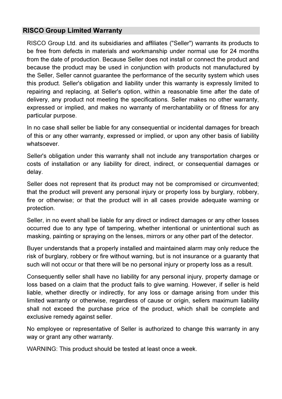RISCO Group WL RWS401 User Manual | Page 11 / 12
