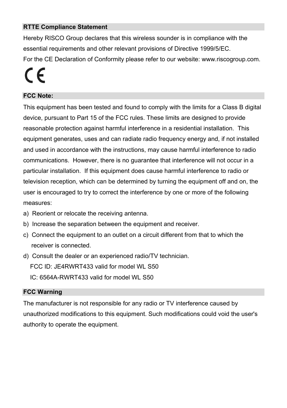RISCO Group WL S50 User Manual | Page 10 / 12