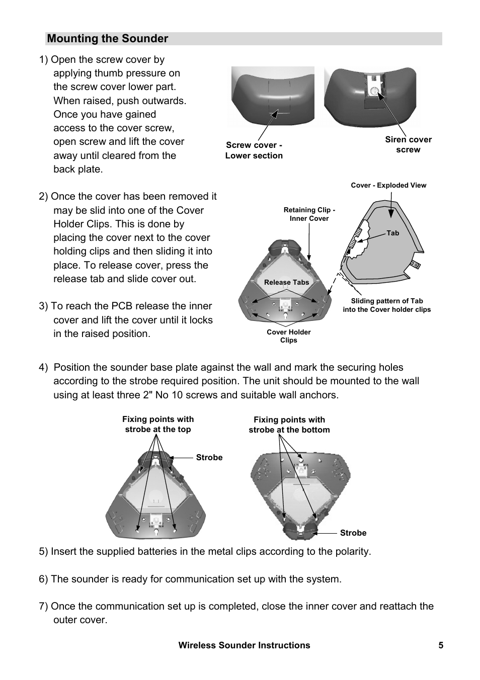 Mounting the sounder | RISCO Group WL S50 User Manual | Page 5 / 12