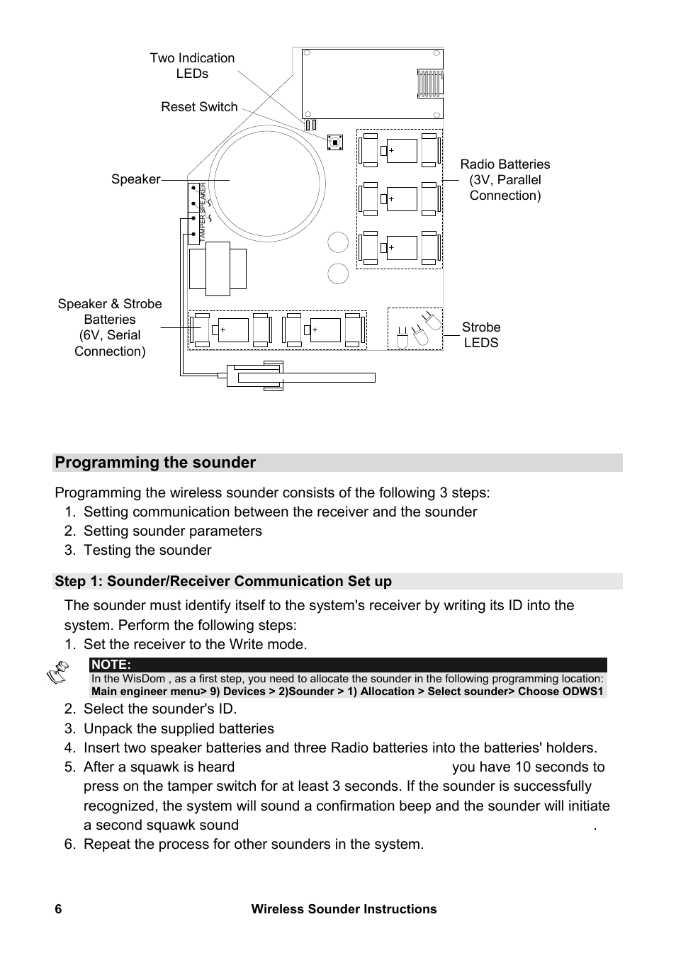 Programming the sounder, External sounder - pcb diagram | RISCO Group WL S50 User Manual | Page 6 / 12