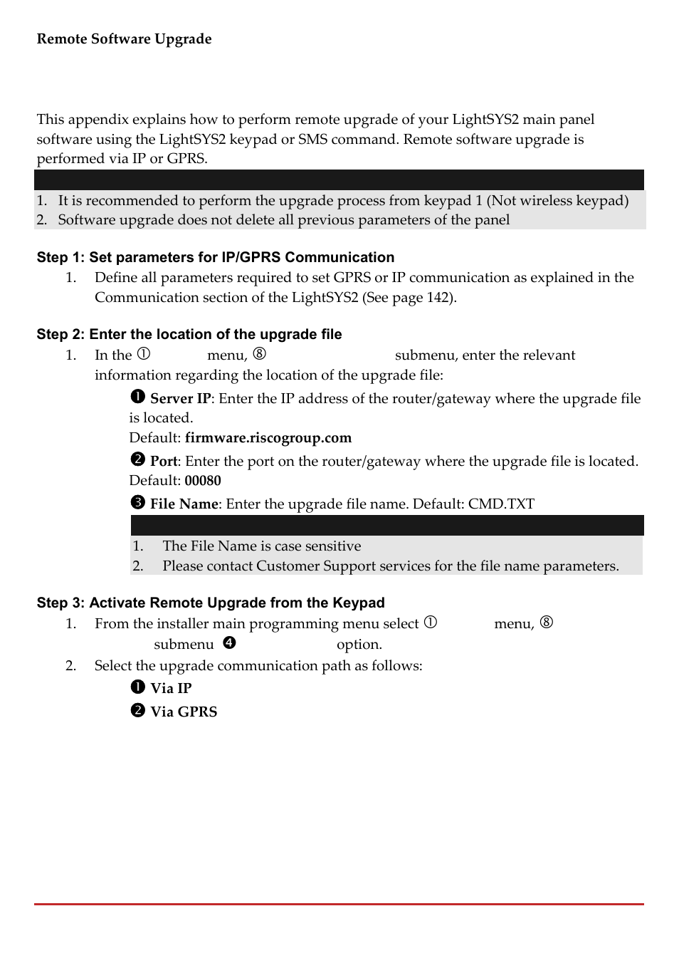 Appendix i remote software upgrade | RISCO Group LightSYS 2 User Manual | Page 252 / 256
