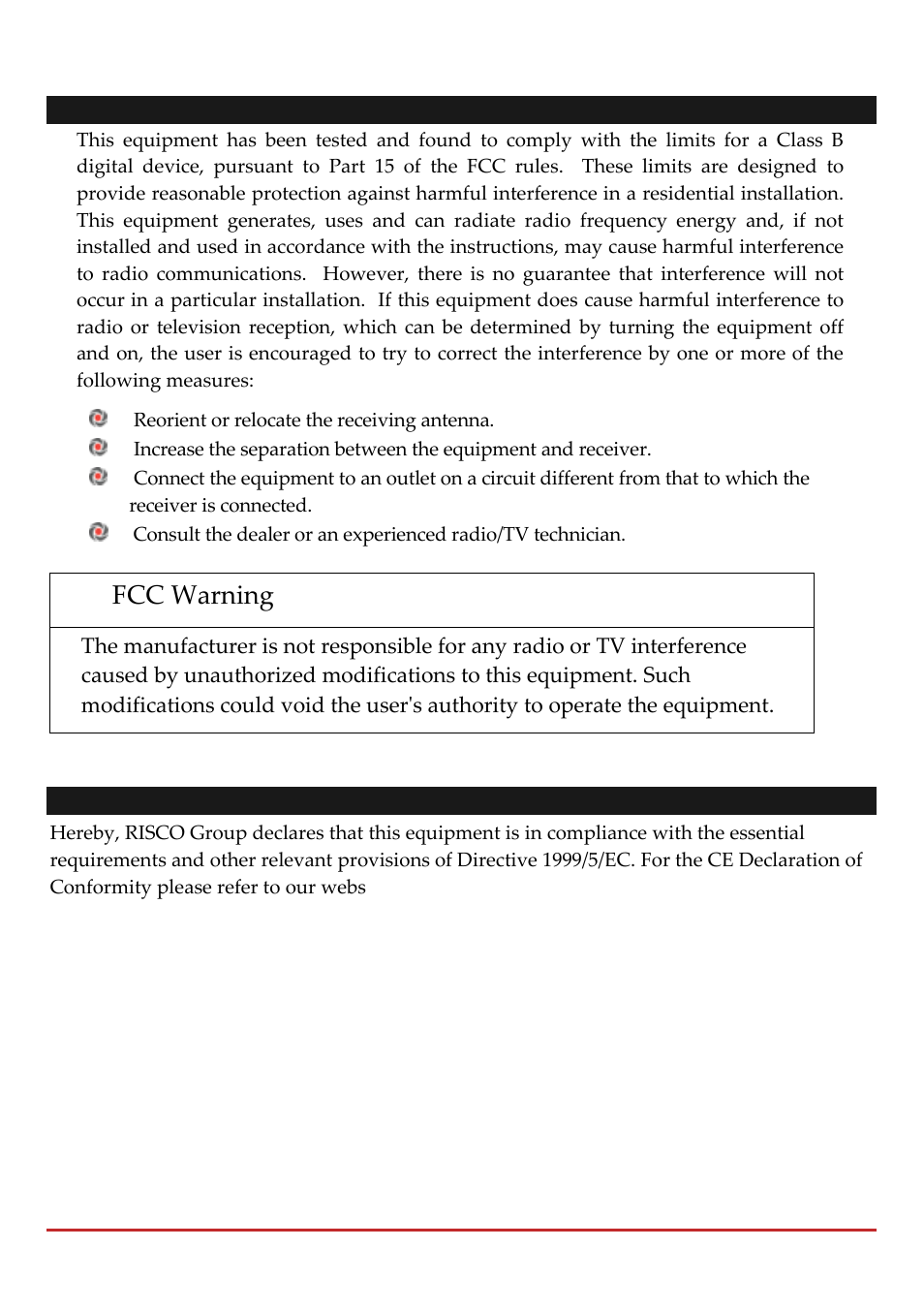 Fcc warning | RISCO Group LightSYS 2 User Manual | Page 254 / 256