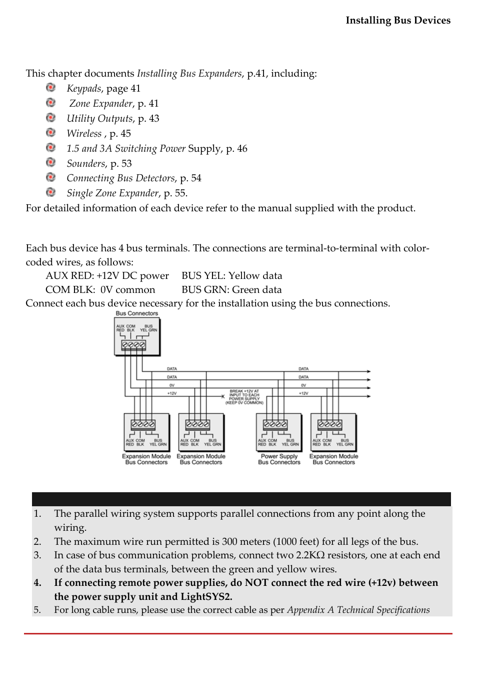 Chapter 3 installing bus devices | RISCO Group LightSYS 2 User Manual | Page 39 / 256