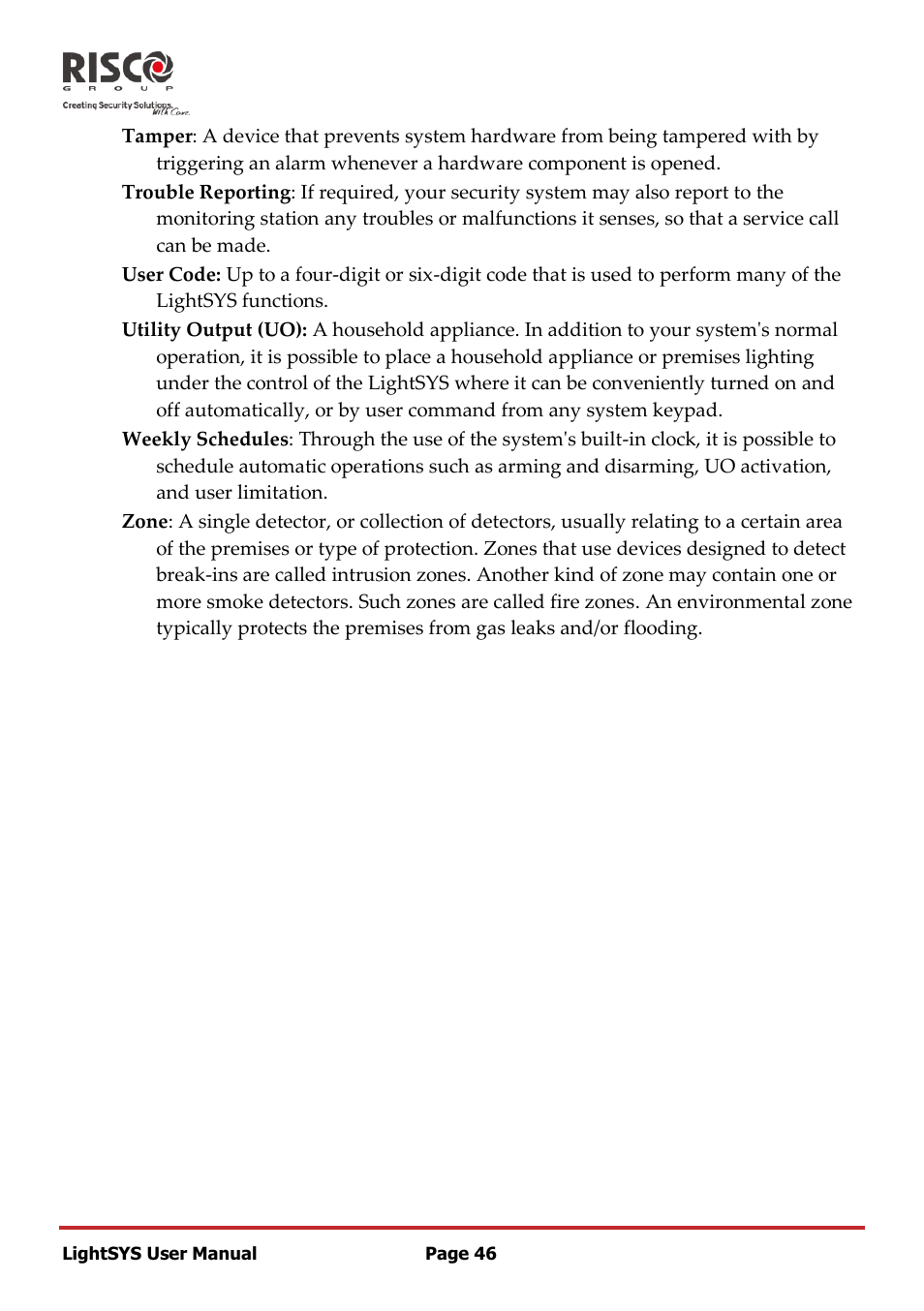 RISCO Group LightSYS User Manual | Page 46 / 52