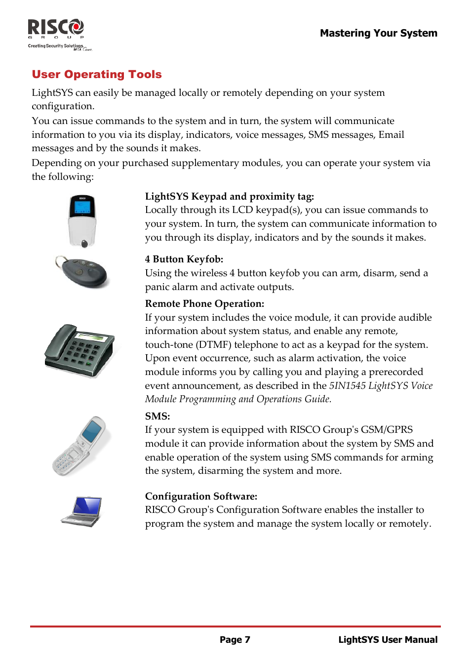 User operating tools | RISCO Group LightSYS User Manual | Page 7 / 52