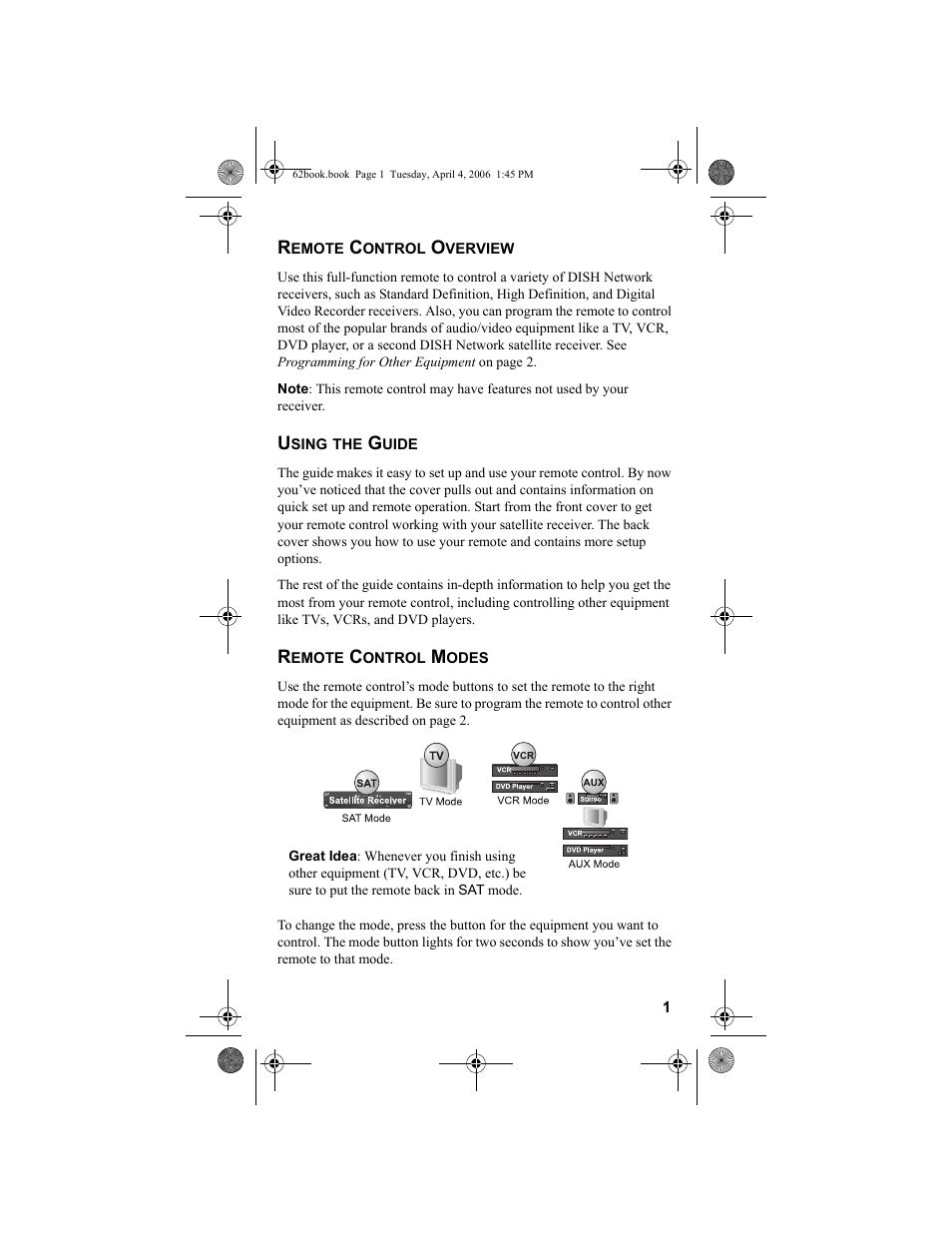 Remote control overview, Using the guide, Remote control modes | Dish Network DVR 942 User Manual | Page 11 / 34